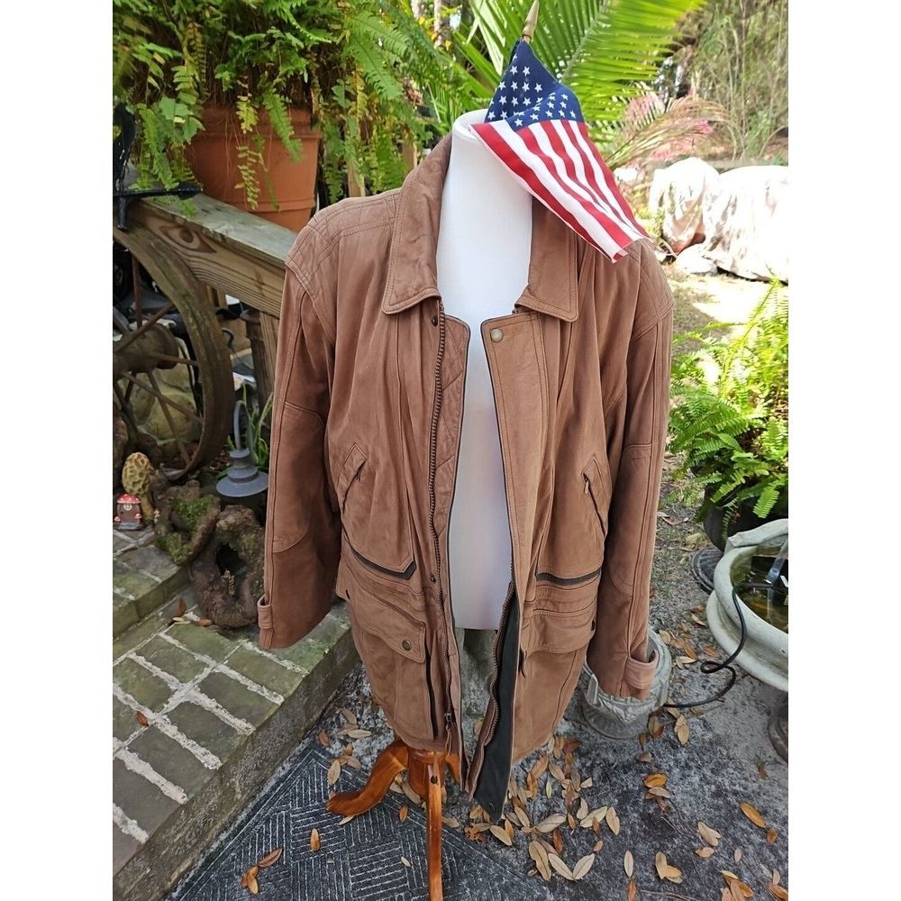 J. Park COUTURE Cognac Brown Leather Jacket PARKA Mid-Length VINTAGE Y2K‎